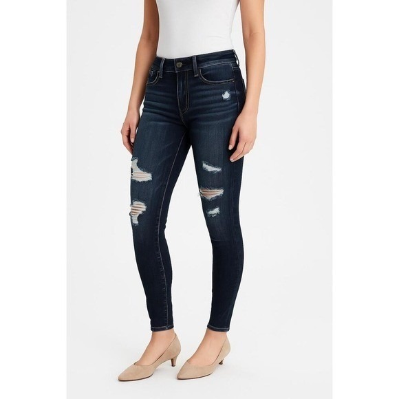 American Eagle By Payless Denim - American‎ Eagle Outfitters Jeans Womens US 4 Dark Wash Skinny Distressed Ripped